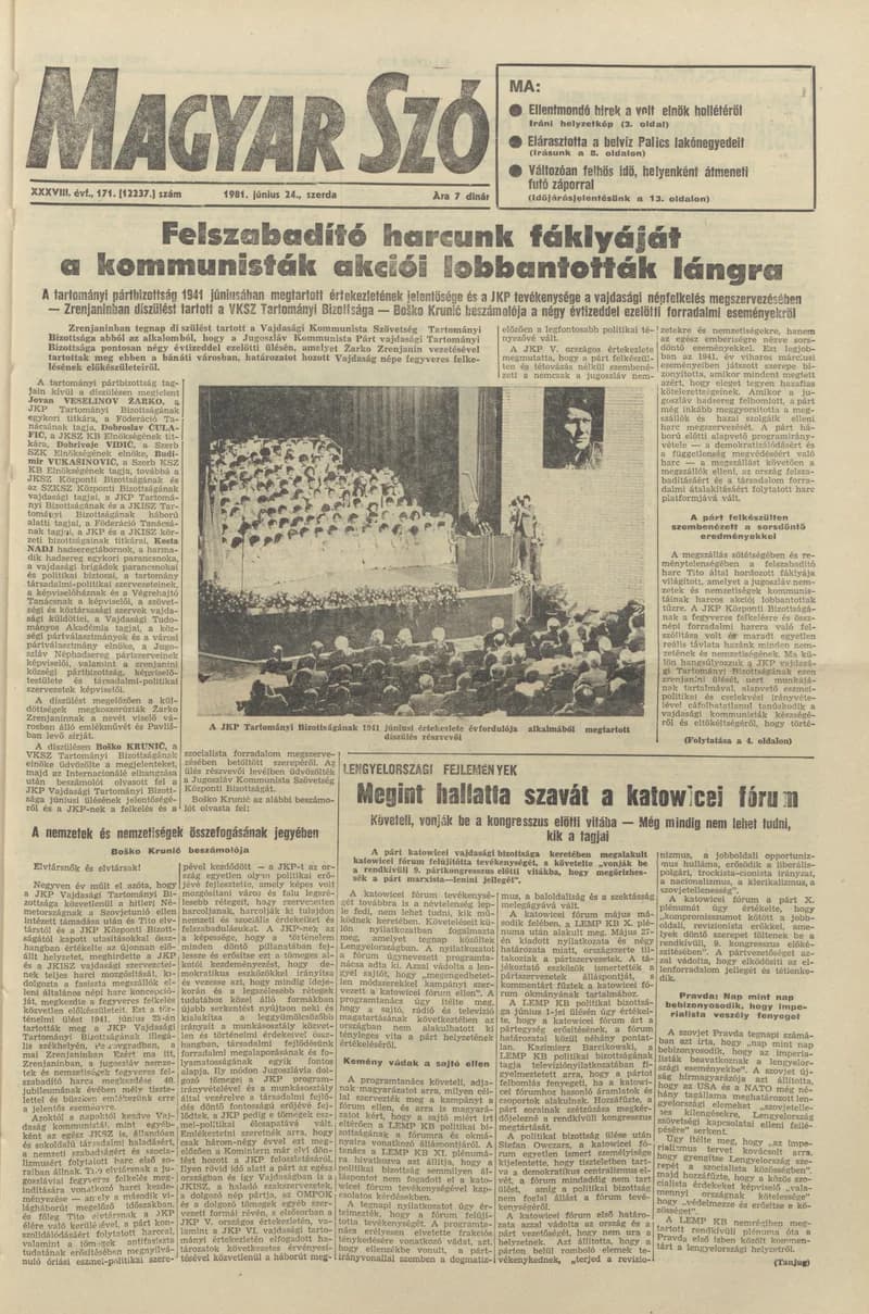 Magyar Szó, 38. évf. 1981. június 24. 171. sz.