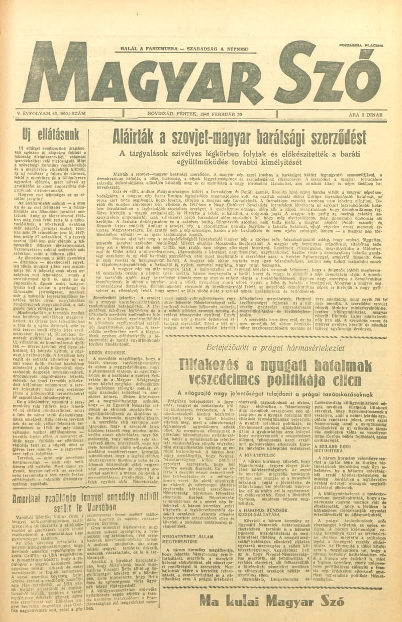 Magyar Szó, 5. évf. 1948. február 20. 43. sz. 1–8. oldal