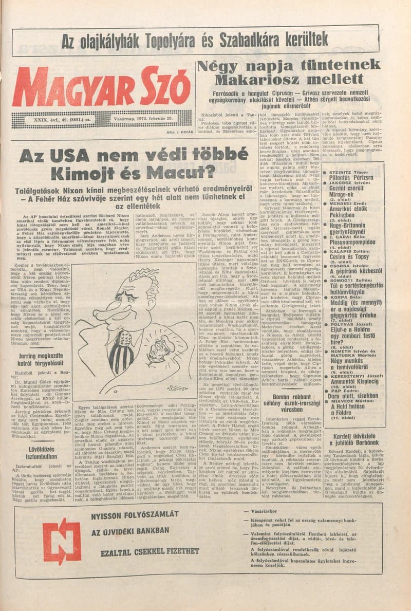 Magyar Szó, 29. évf. 1972. február 20. 49. sz. 1–32. oldal
