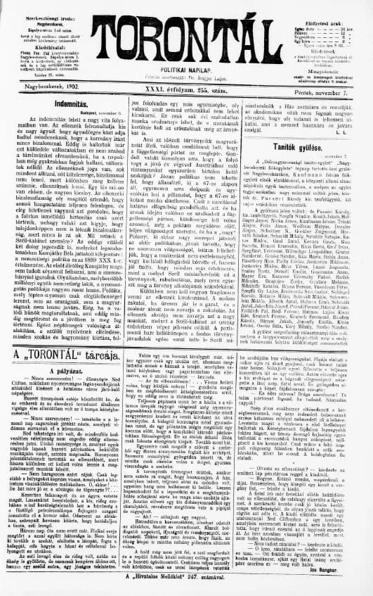 Torontál, 31. évf. 1902. november 7. 255. sz.