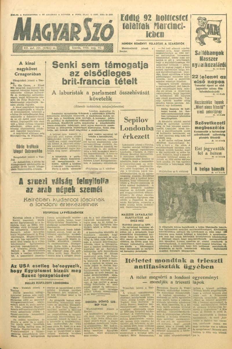 Magyar Szó, 13. évf. 1956. augusztus 15. 221. sz. 1–10. oldal