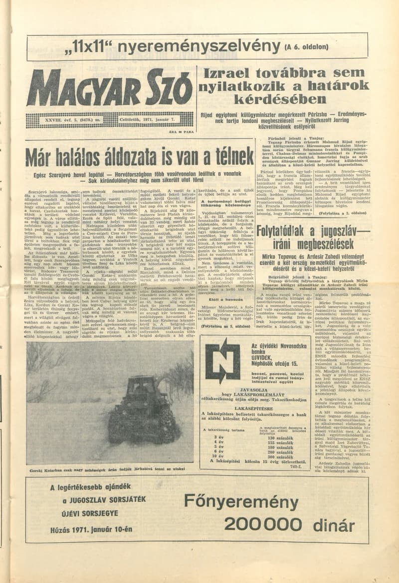 Magyar Szó, 28. évf. 1971. január 7. 5. sz. 1–16. oldal