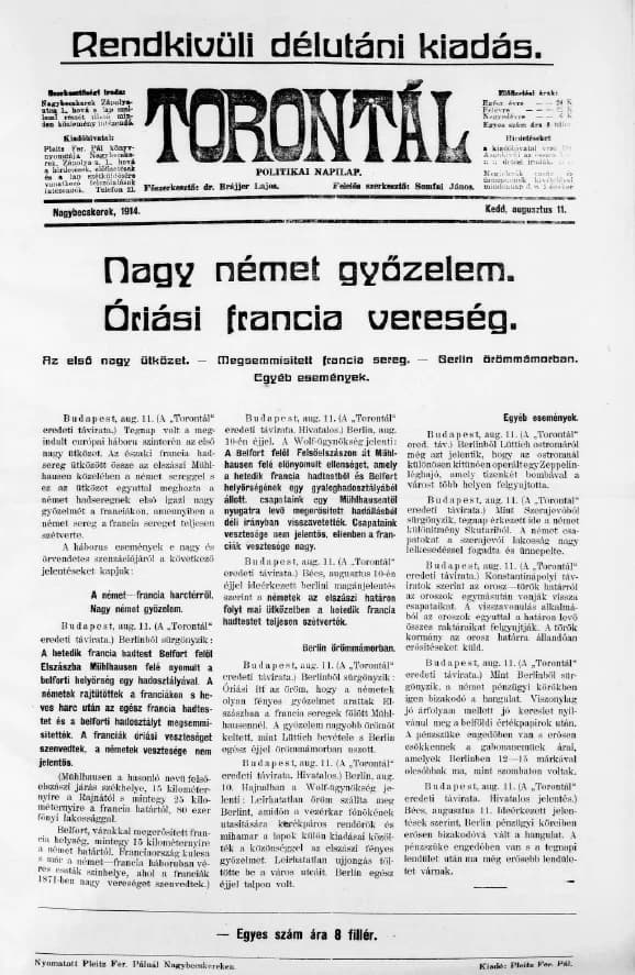 Torontál, 43. évf. 1914. augusztus 11. 181. sz.