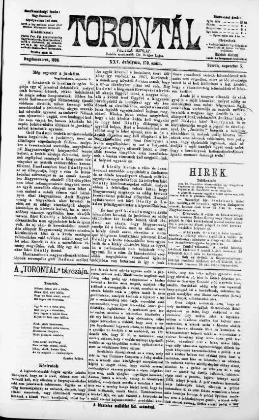 Torontál, 25. évf. 1896. augusztus 5. 179. sz.