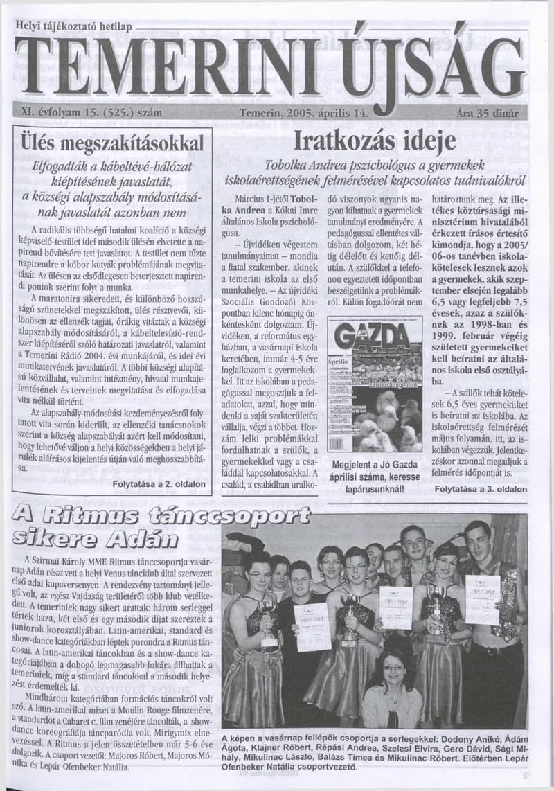 Temerini Újság, 11. évf. 2005. április 14. 15. sz.