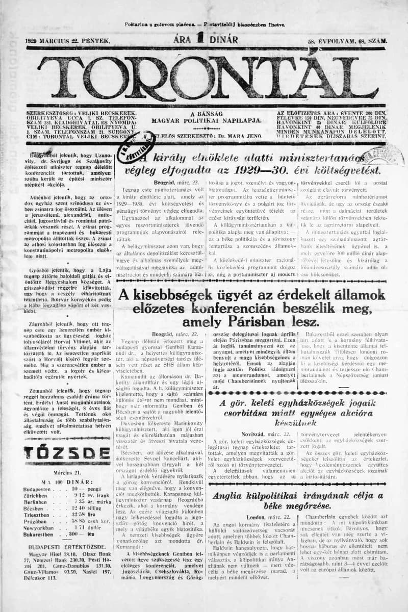Torontál, 58. évf. 1929. március 22. 68. sz.