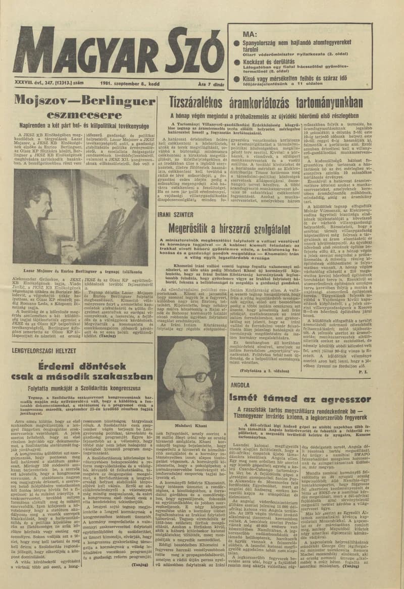 Magyar Szó, 38. évf. 1981. szeptember 8. 247. sz.