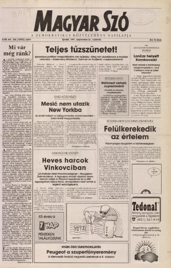 Magyar Szó, 48. évf. 1991. szeptember 26. 265. sz. 1–16. oldal
