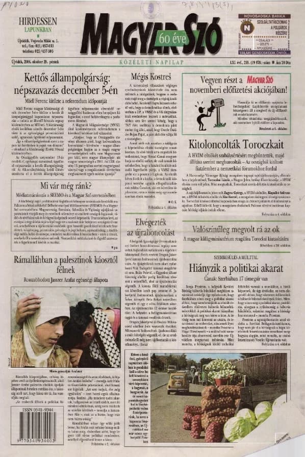 Magyar Szó, 61. évf. 2004. október 29. 255. sz. 1–20. oldal