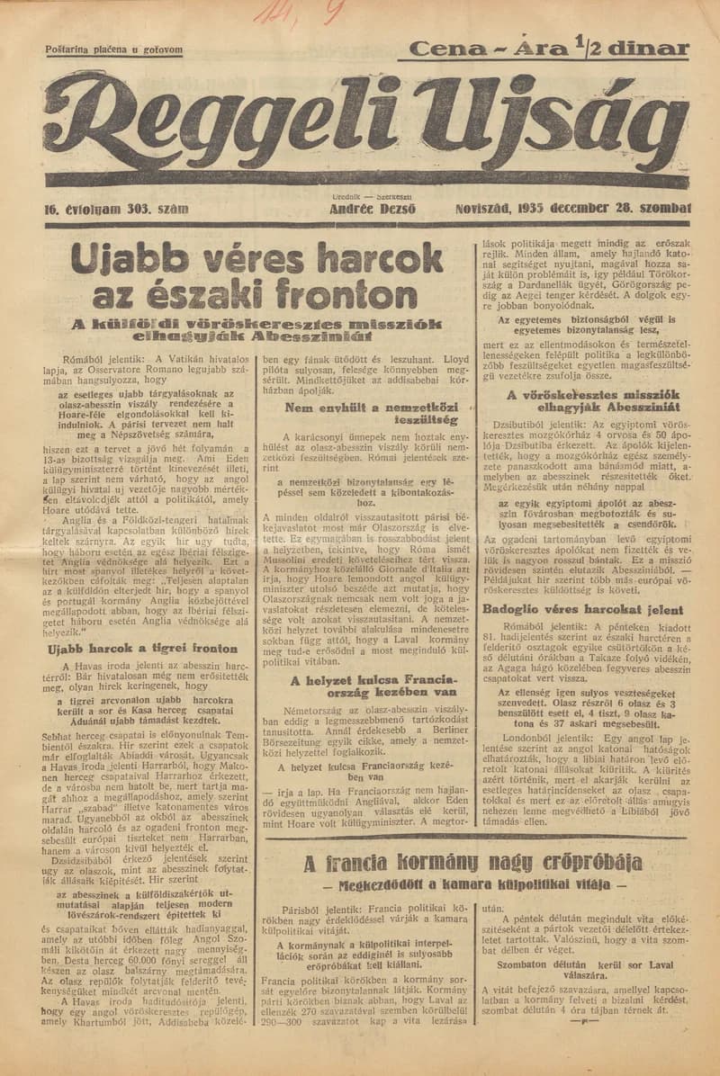 Reggeli Újság, 16. évf. 1935. december 28. 303. sz.