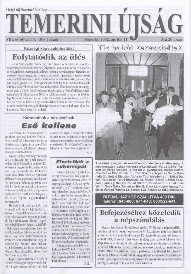 Temerini Újság, 8. évf. 2002. április 11. 15. sz.