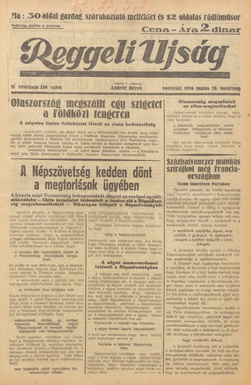 Reggeli Újság, 17. évf. 1936. június 28. 150. sz.