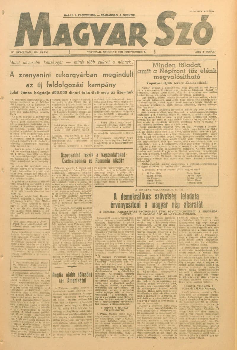 Magyar Szó, 4. évf. 1947. szeptember 6. 219. sz. 1–6. oldal