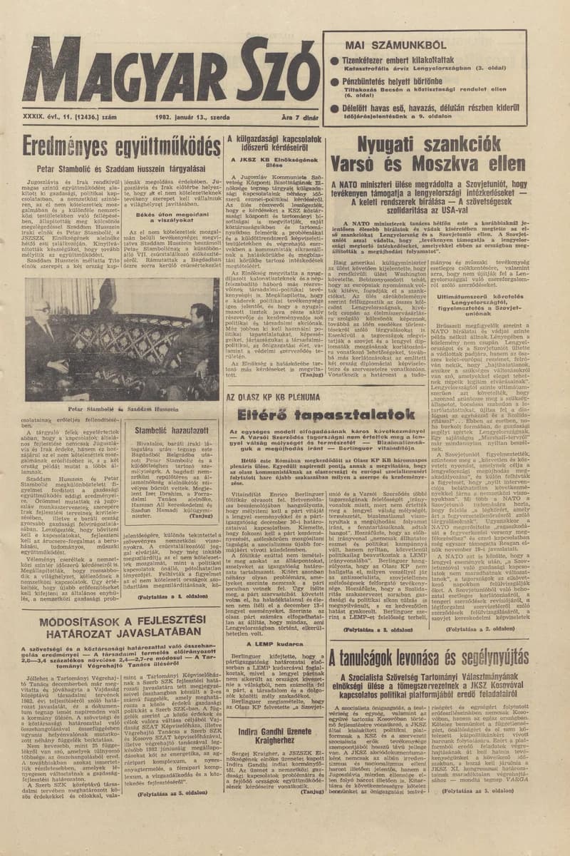 Magyar Szó, 39. évf. 1982. január 13. 11. sz. 1–20. oldal