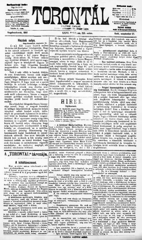 Torontál, 26. évf. 1897. szeptember 21. 215. sz.