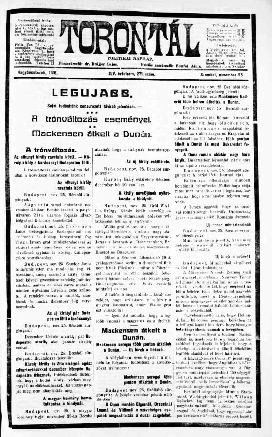 Torontál, 45. évf. 1916. november 25. 271. sz.