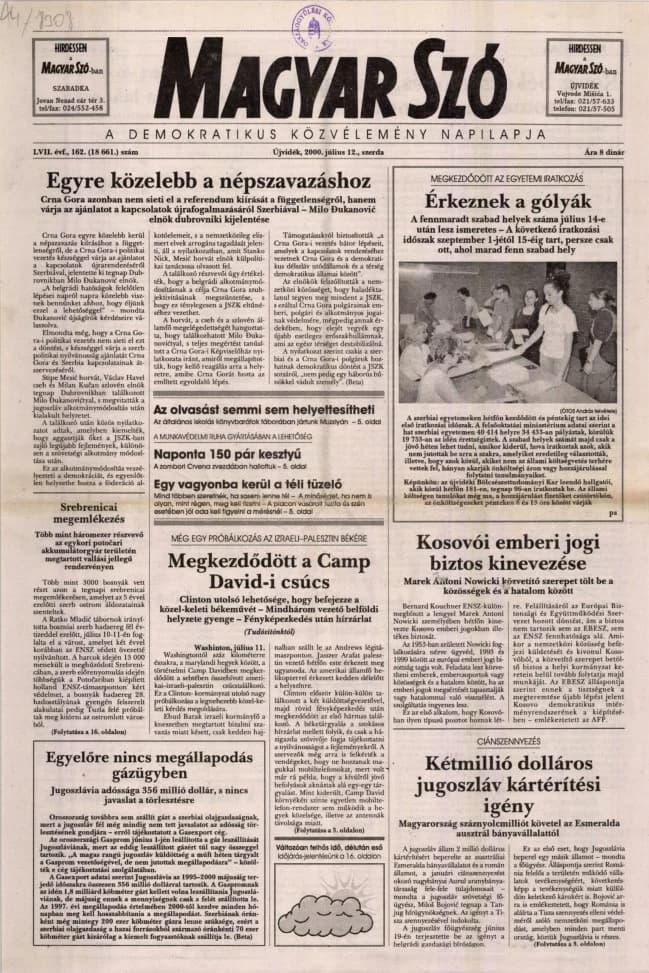 Magyar Szó, 57. évf. 2000. július 12. 162. sz. 1–16. oldal