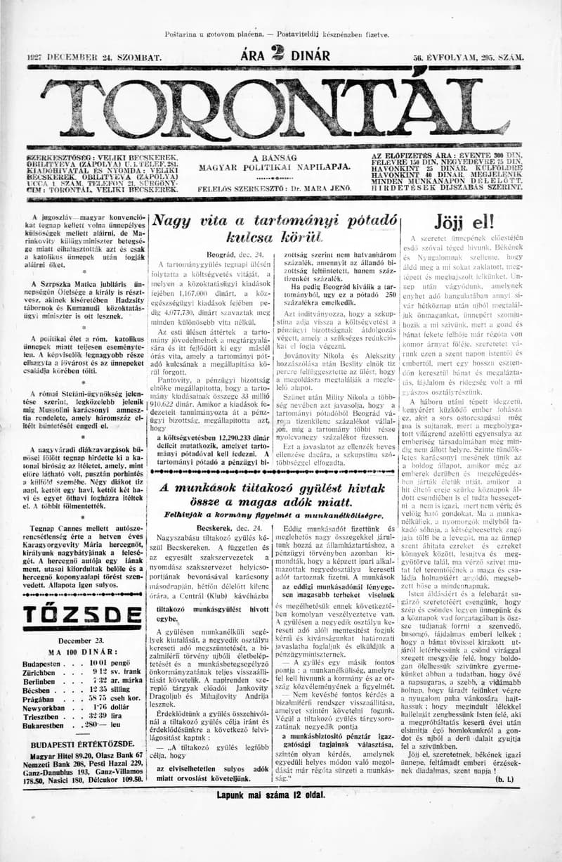 Torontál, 56. évf. 1927. december 24. 295. sz.