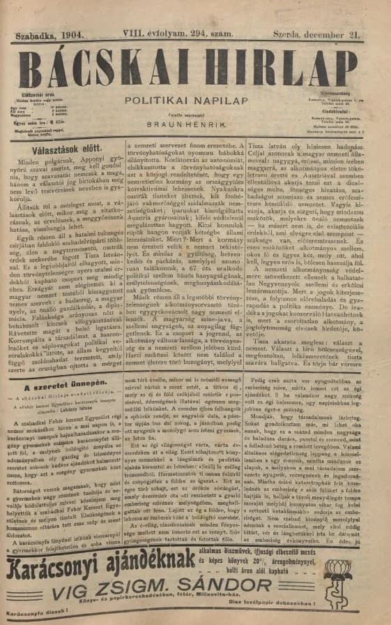 Bácskai Hirlap, 8. évf. 1904. december 21. 294. sz.