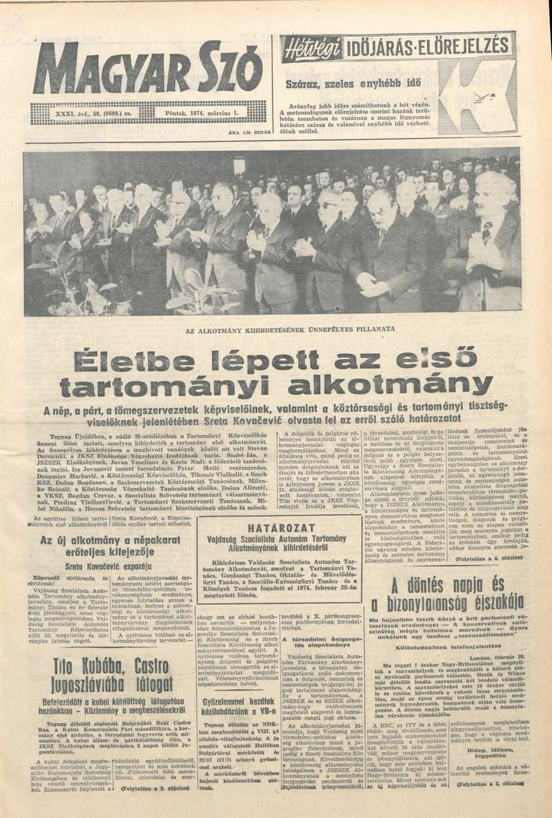 Magyar Szó, 31. évf. 1974. március 1. 58. sz. 1–16. oldal