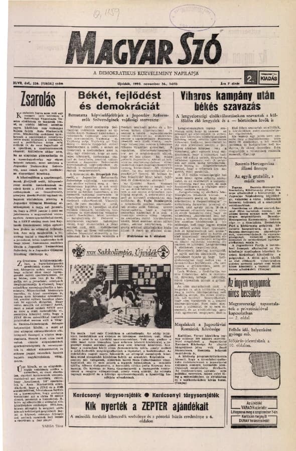 Magyar Szó, 47. évf. 1990. november 26. 326. sz. 1–20. oldal