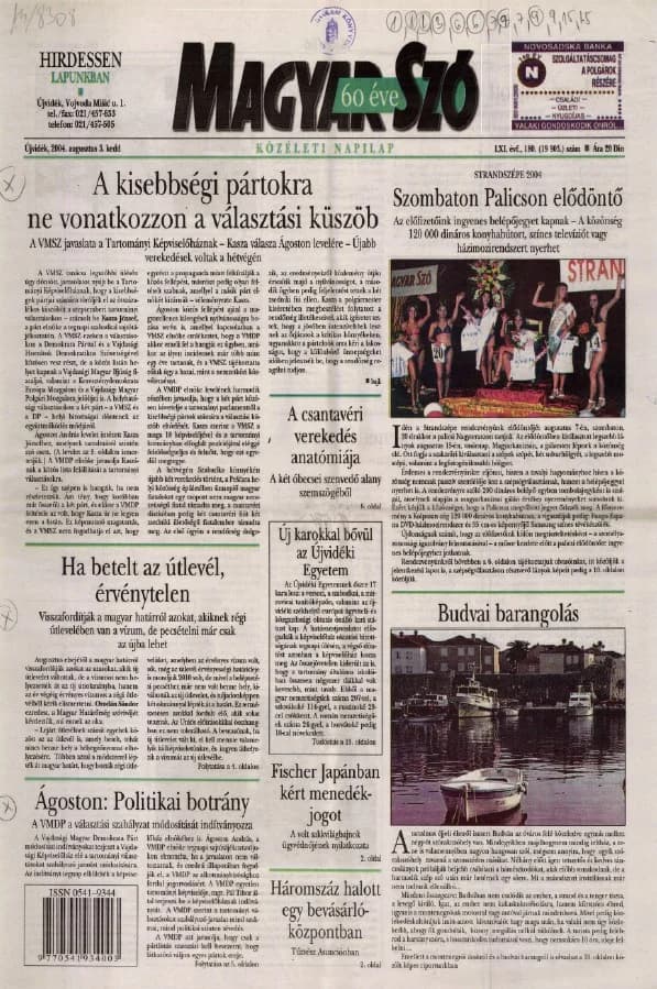 Magyar Szó, 61. évf. 2004. augusztus 3. 180. sz. 1–20. oldal