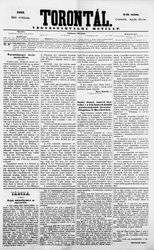 Torontál, 1. évf. 1872. április 25. 4. sz.