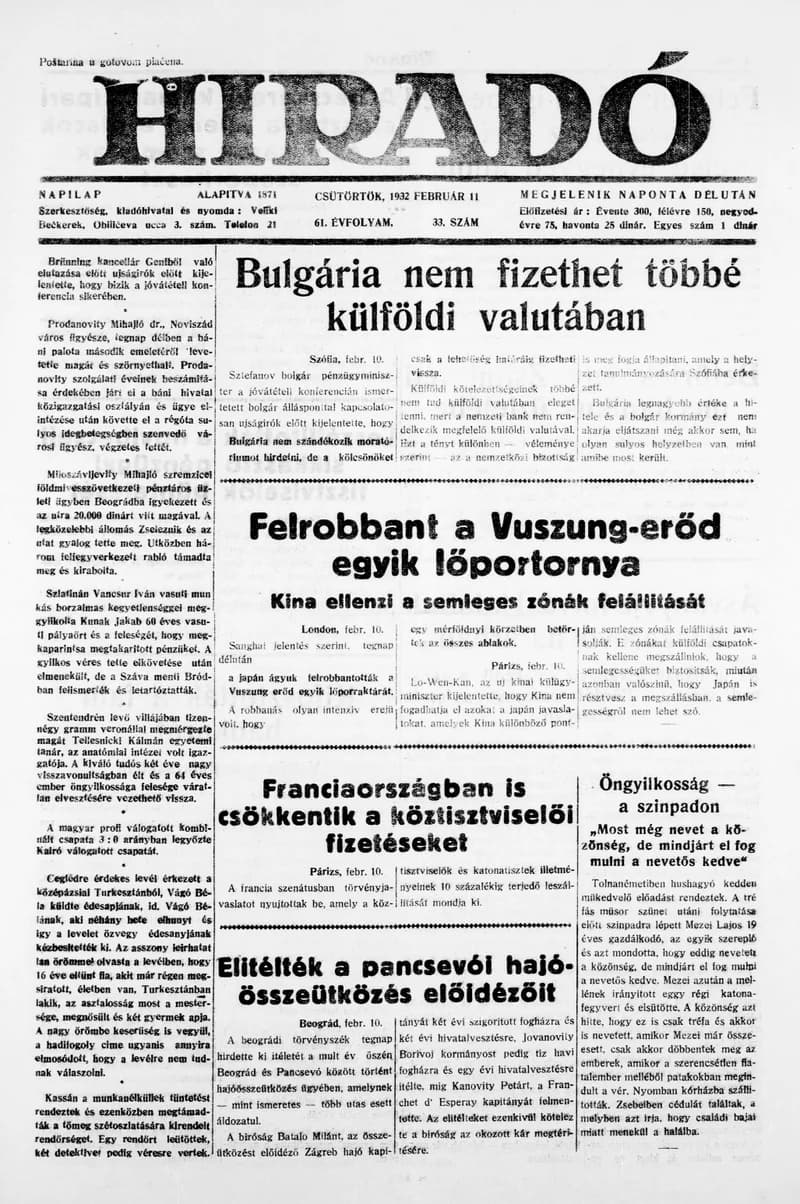 Híradó, 61. évf. 1932. február 11. 33. sz.