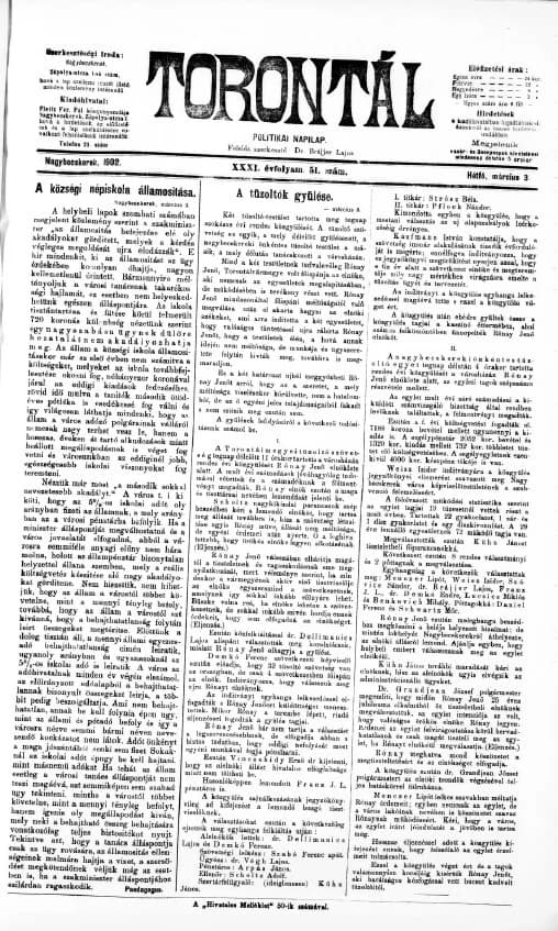 Torontál, 31. évf. 1902. március 3. 51. sz.