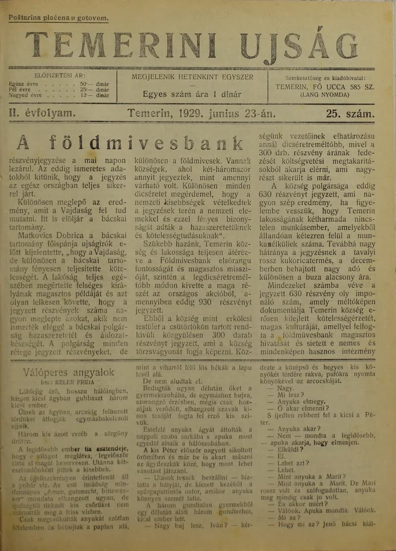 Temerini Újság 1928-1944, 2. évf. 1929. június 23. 25. sz.