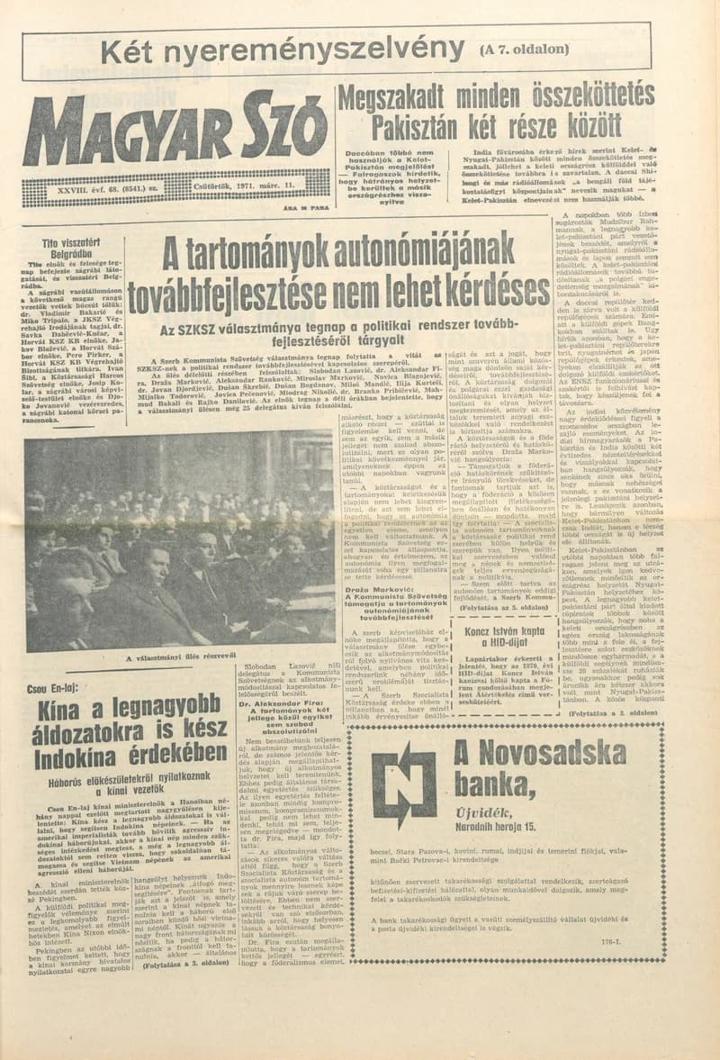 Magyar Szó, 28. évf. 1971. március 11. 68. sz. 1–16. oldal