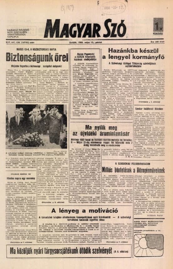 Magyar Szó, 45. évf. 1988. május 13. 130. sz. 1–28. oldal