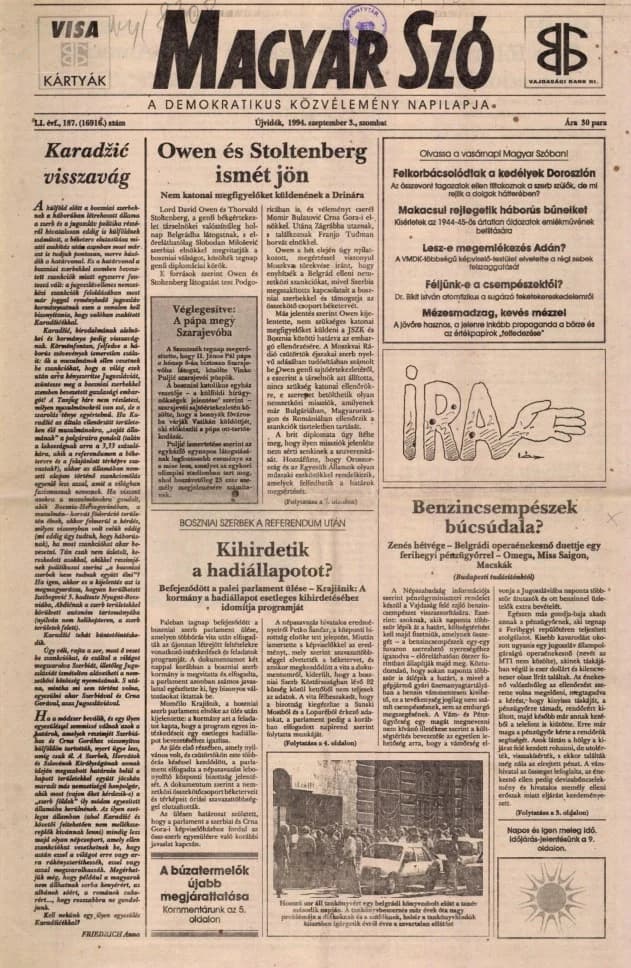Magyar Szó, 51. évf. 1994. szeptember 3. 187. sz. 1–16. oldal