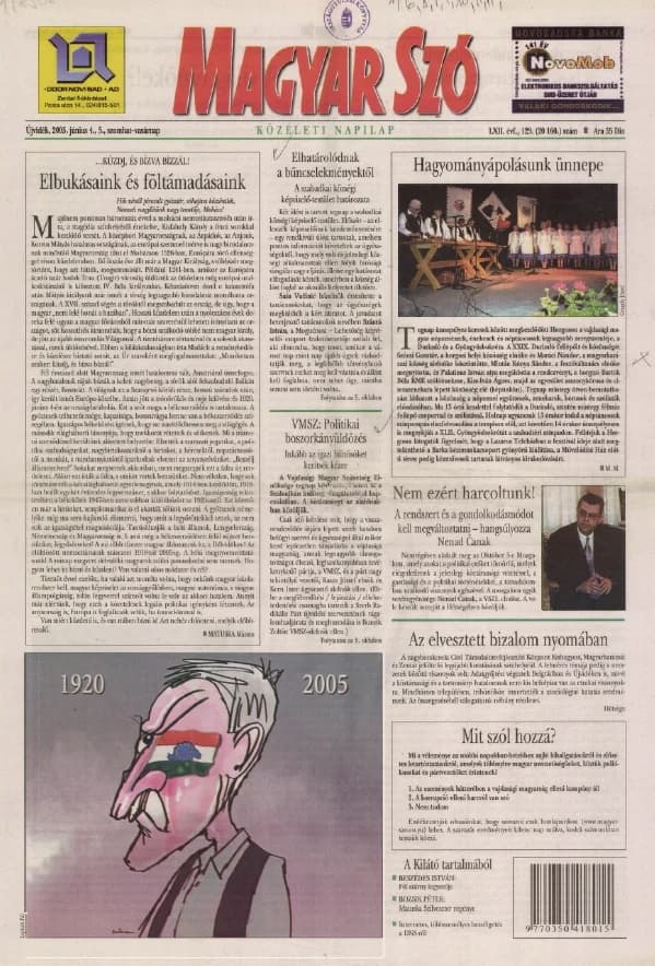 Magyar Szó, 62. évf. 2005. június 4. – 5. 129. sz. 1–28. oldal