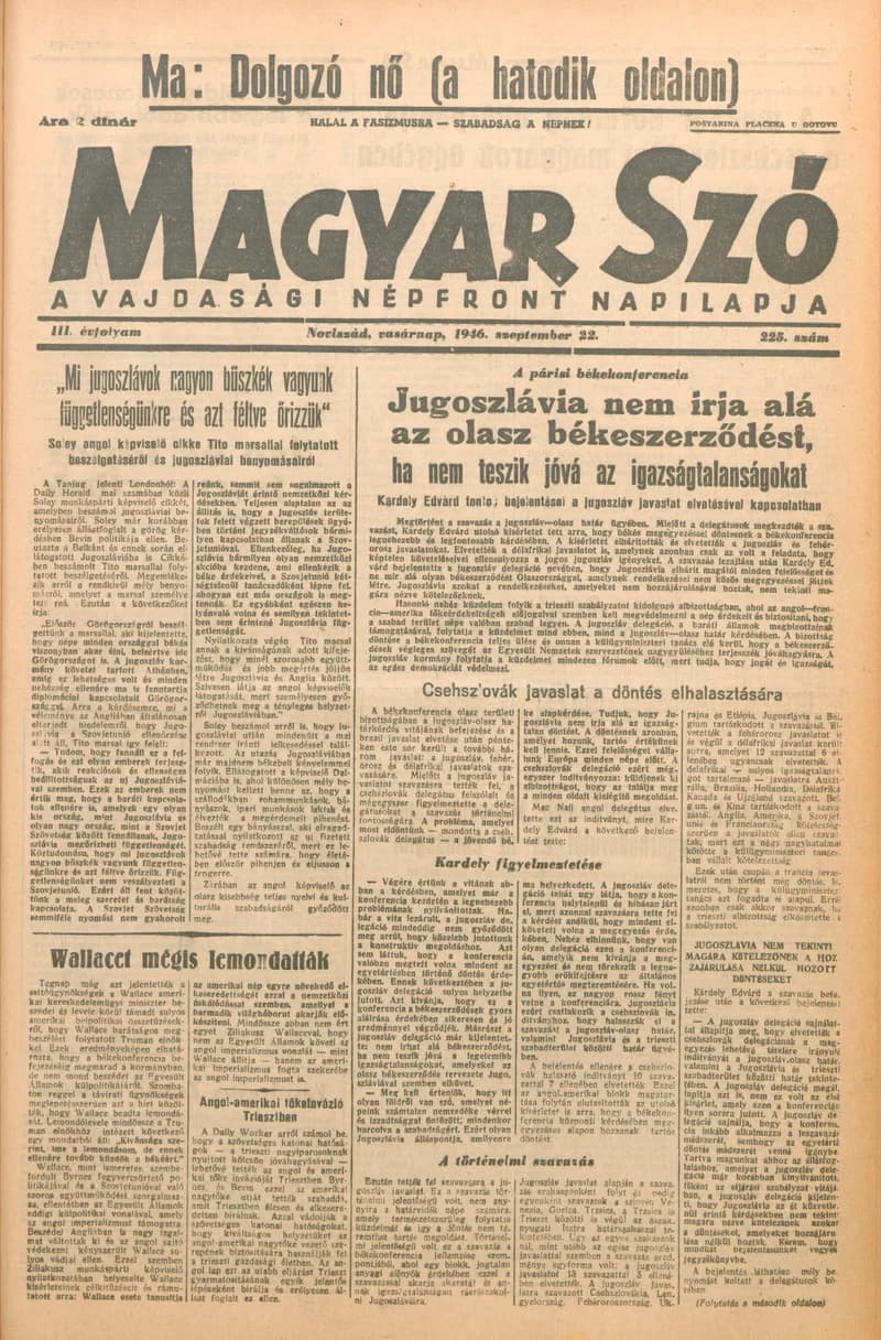 Magyar Szó, 3. évf. 1946. szeptember 22. 225. sz. 1–8. oldal