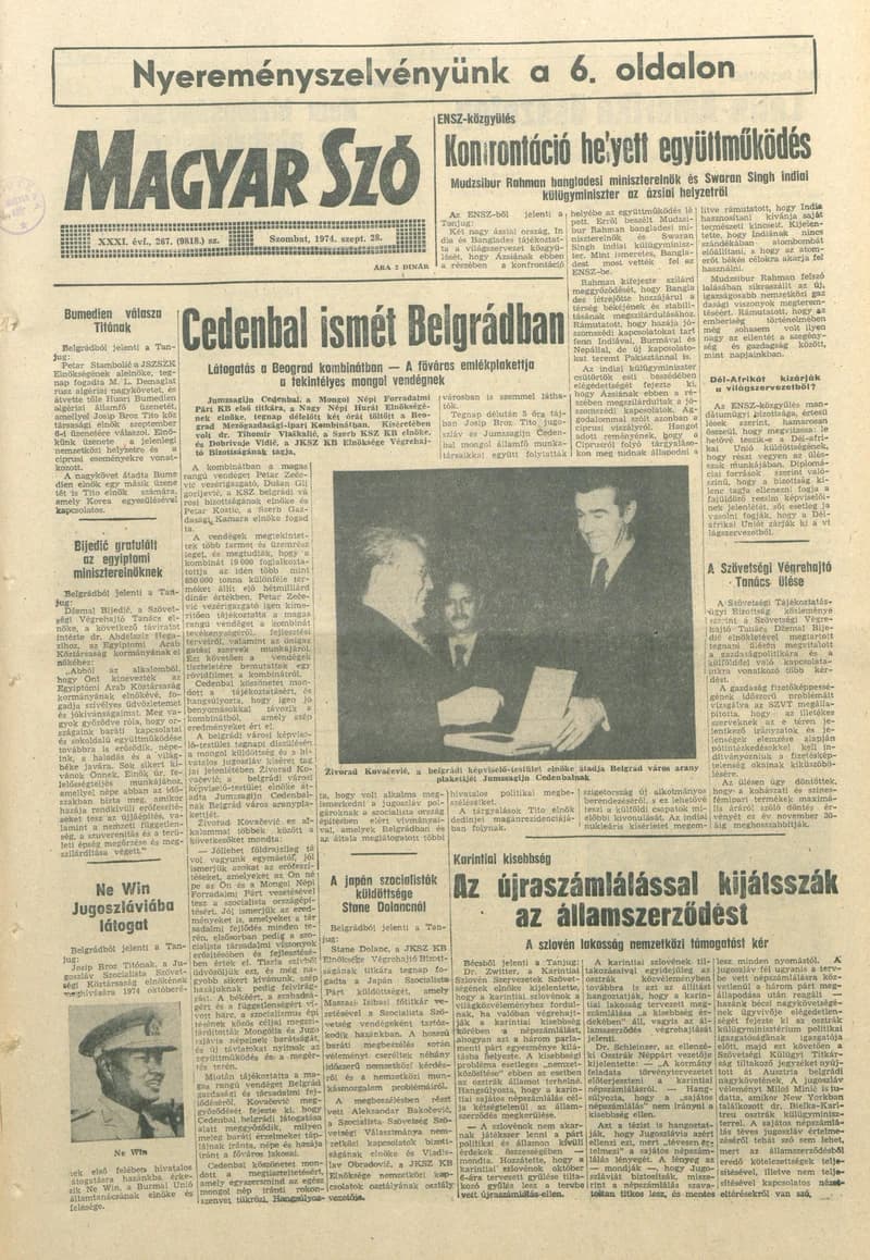 Magyar Szó, 31. évf. 1974. szeptember 28. 267. sz. 1–20. oldal