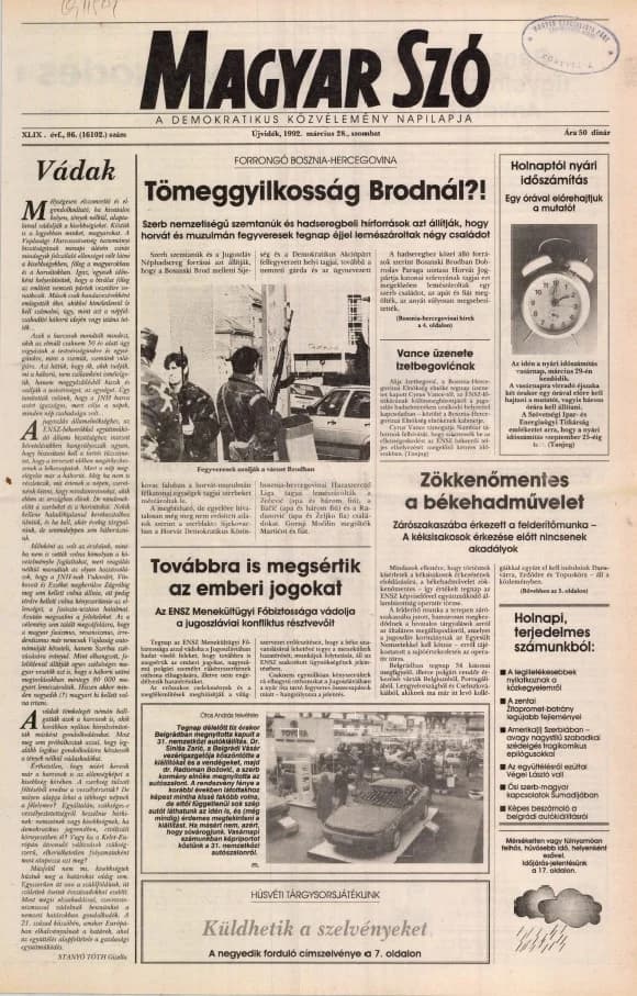Magyar Szó, 49. évf. 1992. március 28. 86. sz. 1–20. oldal