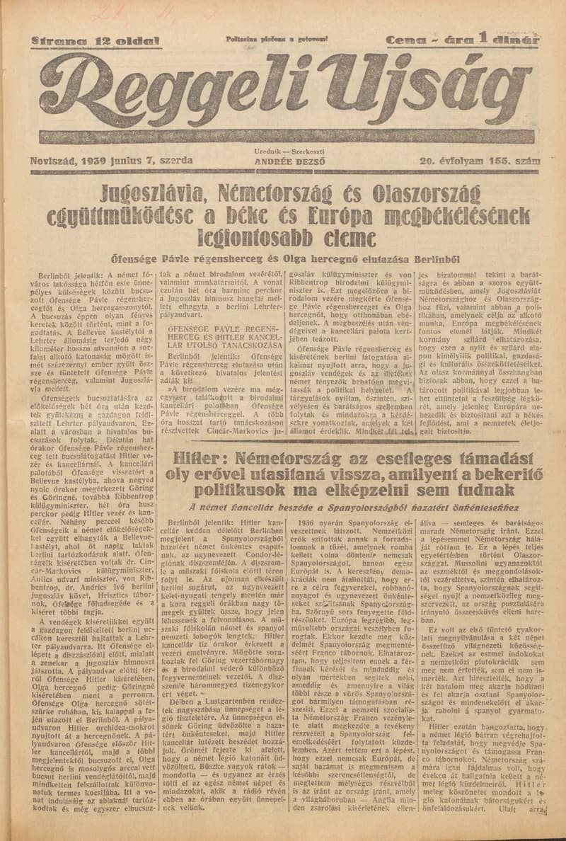 Reggeli Újság, 20. évf. 1939. június 7. 155. sz.