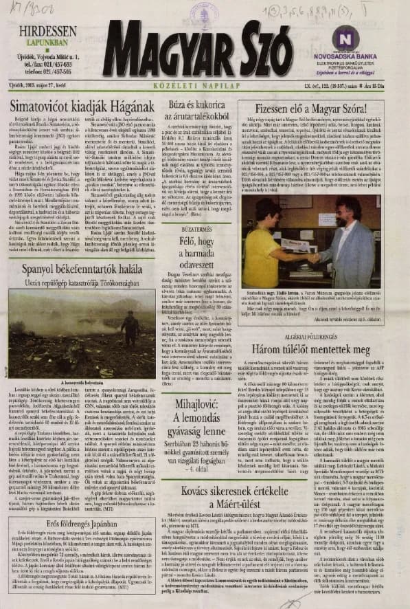 Magyar Szó, 60. évf. 2003. május 27. 123. sz. 1–16. oldal