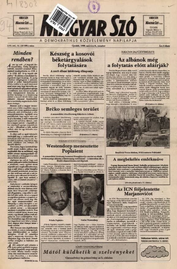 Magyar Szó, 56. évf. 1999. március 6. 51. sz. 1–16. oldal