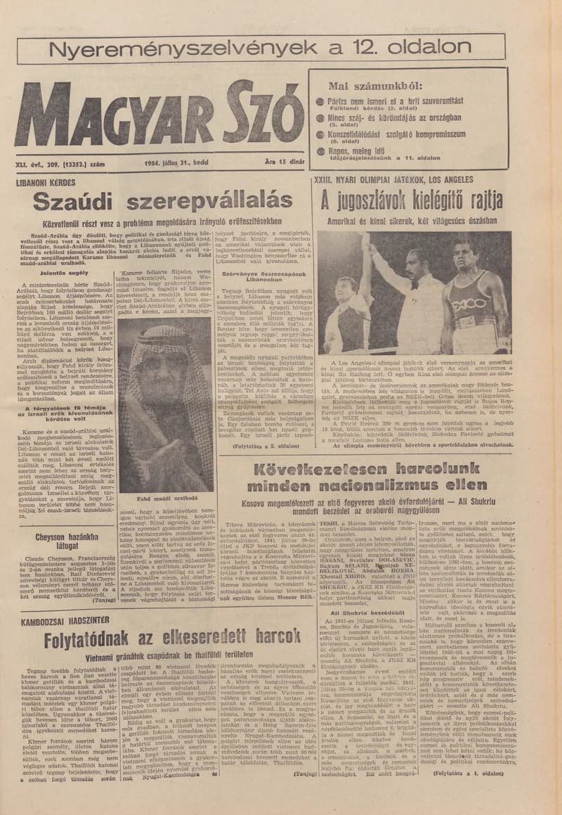Magyar Szó, 41. évf. 1984. július 31. 209. sz. 1–20. oldal