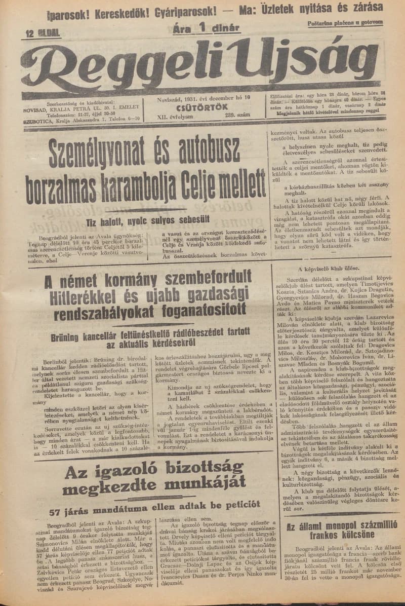 Reggeli Újság, 12. évf. 1931. december 10. 289. sz.