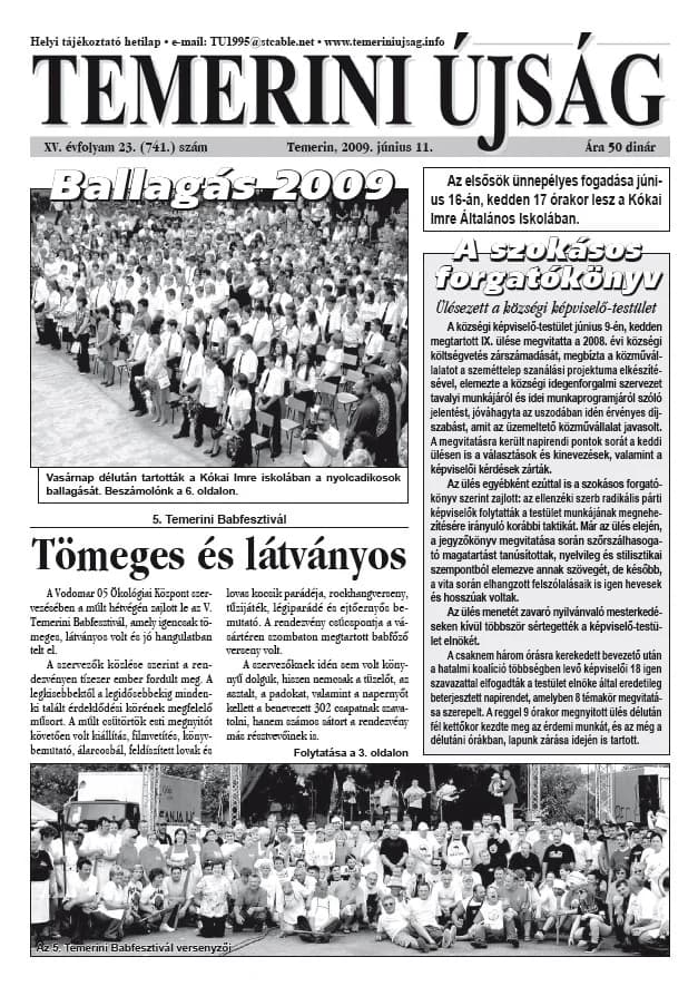 Temerini Újság, 15. évf. 2009. június 11. 23. sz.