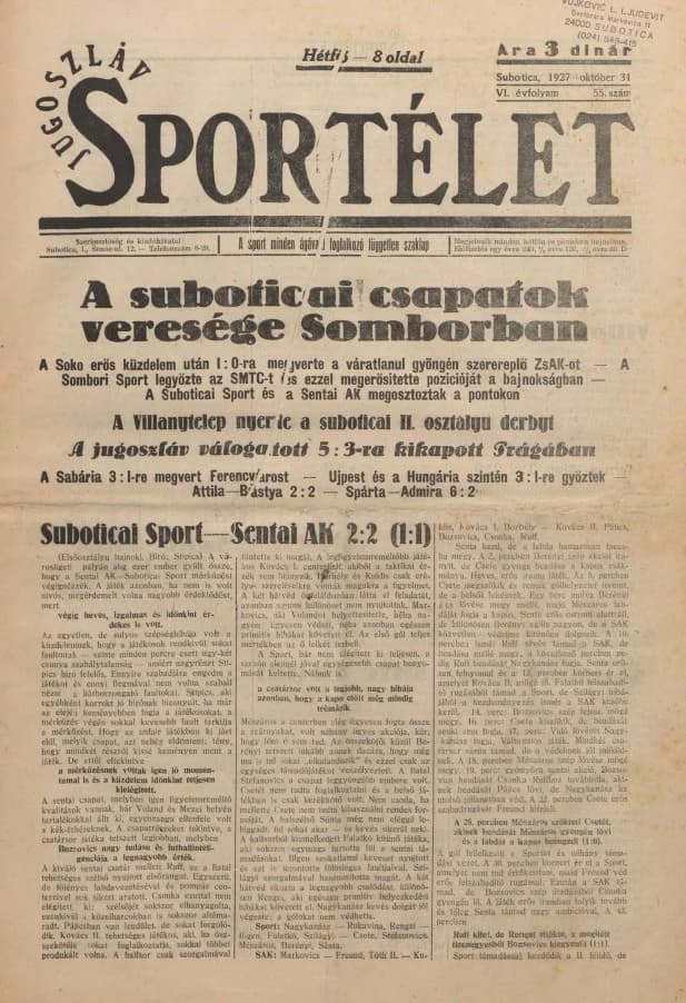 Jugoszláv sportélet, 6. évf. 1927. október 31. 55. sz.