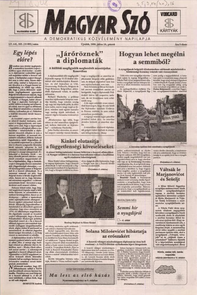 Magyar Szó, 55. évf. 1998. július 10. 163. sz. 1–16. oldal