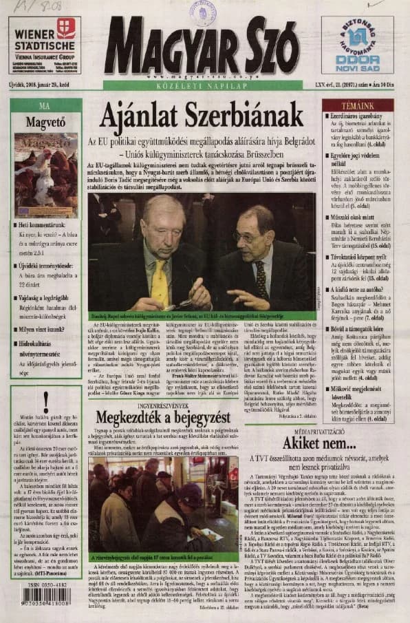 Magyar Szó, 65. évf. 2008. január 29. 21. sz. 1–20. oldal
