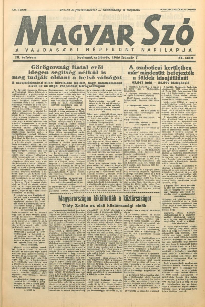 Magyar Szó, 3. évf. 1946. február 7. 31. sz. 1–6. oldal