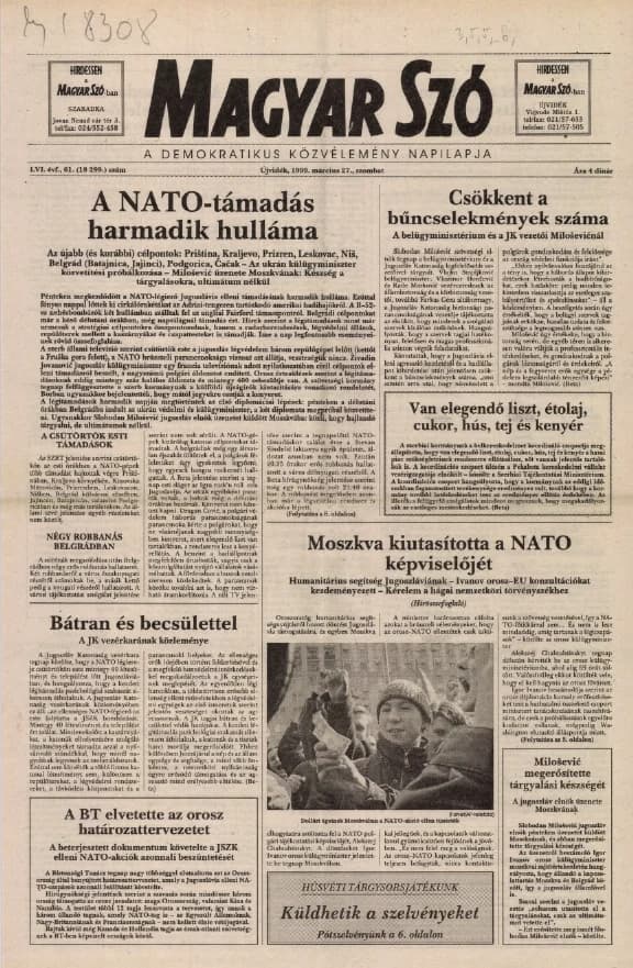 Magyar Szó, 56. évf. 1999. március 27. 61. sz. 1–8. oldal