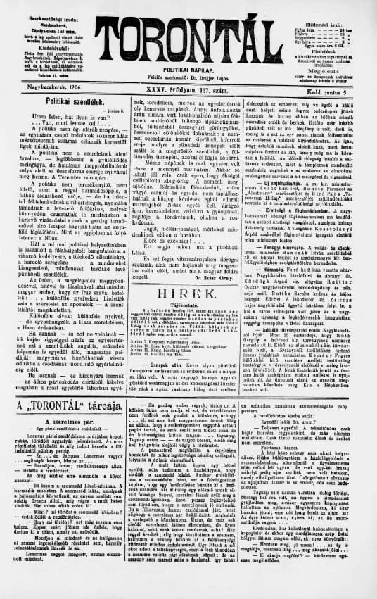 Torontál, 35. évf. 1906. június 5. 127. sz.