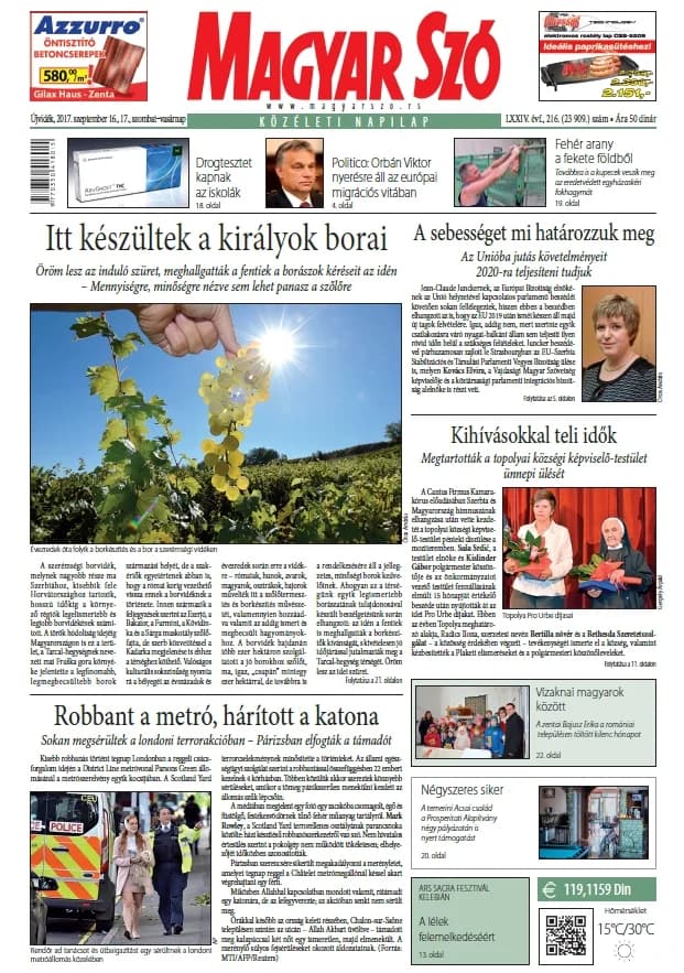 Magyar Szó, 74. évf. 2017. szeptember 16. – 17. 216. sz. 1–32. oldal